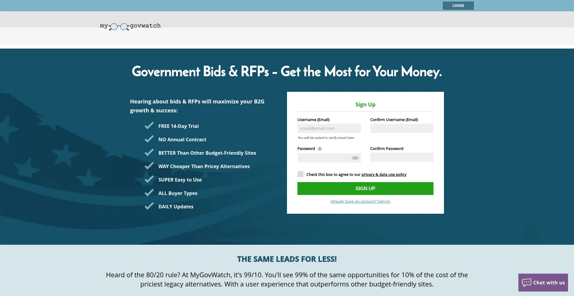 Website screenshot of Mygovwatch.com