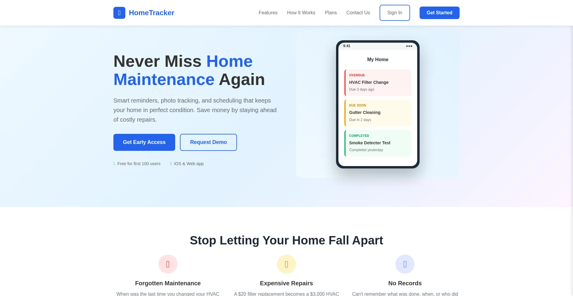 Website screenshot of Myhometracker.app