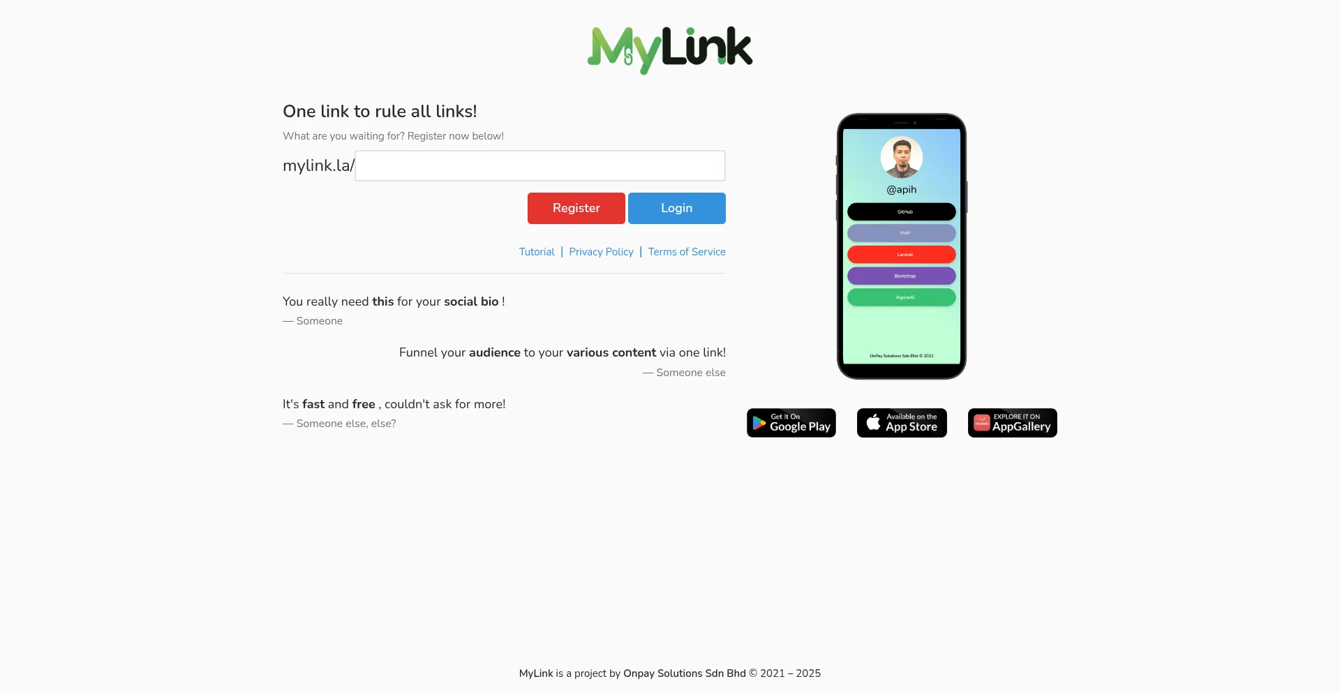 Website screenshot of Mylink.la