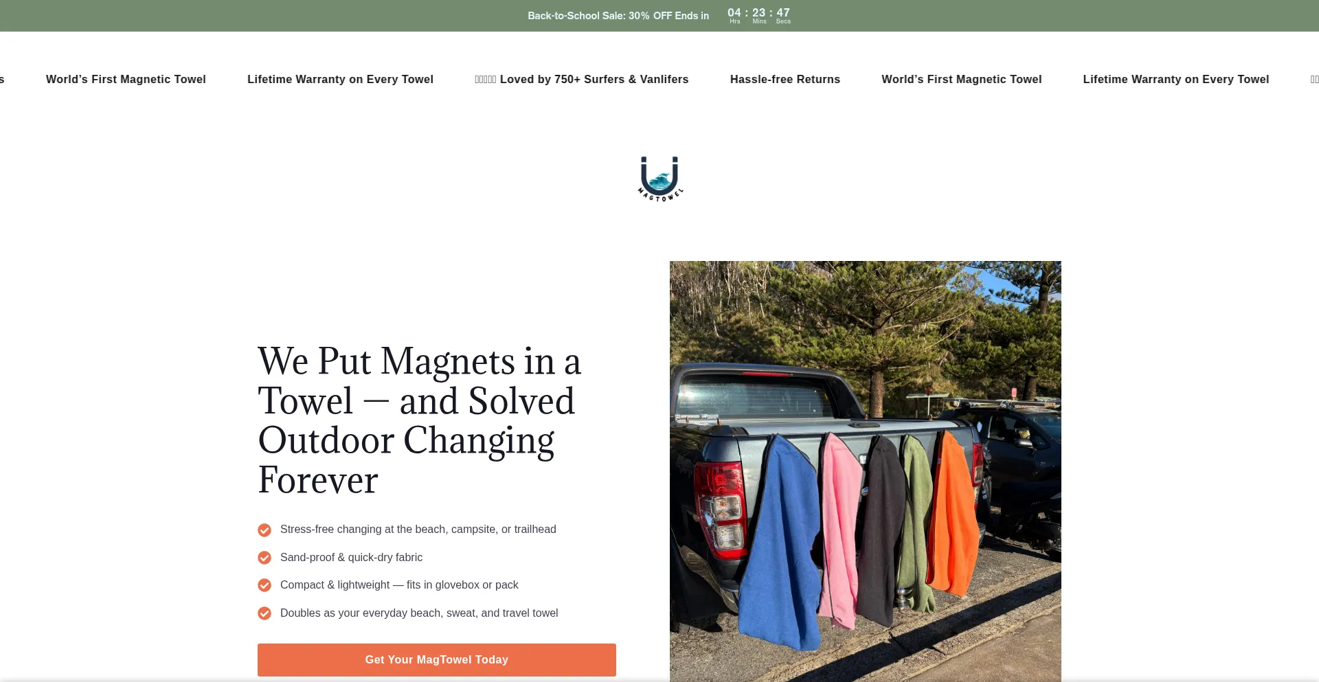 Website screenshot of Mymagtowels.com