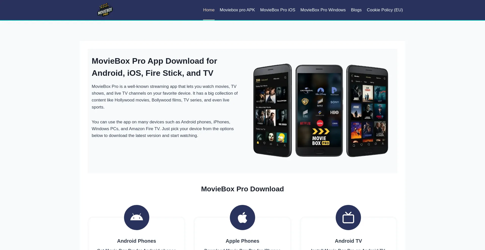Website screenshot of Mymovieboxpro.com