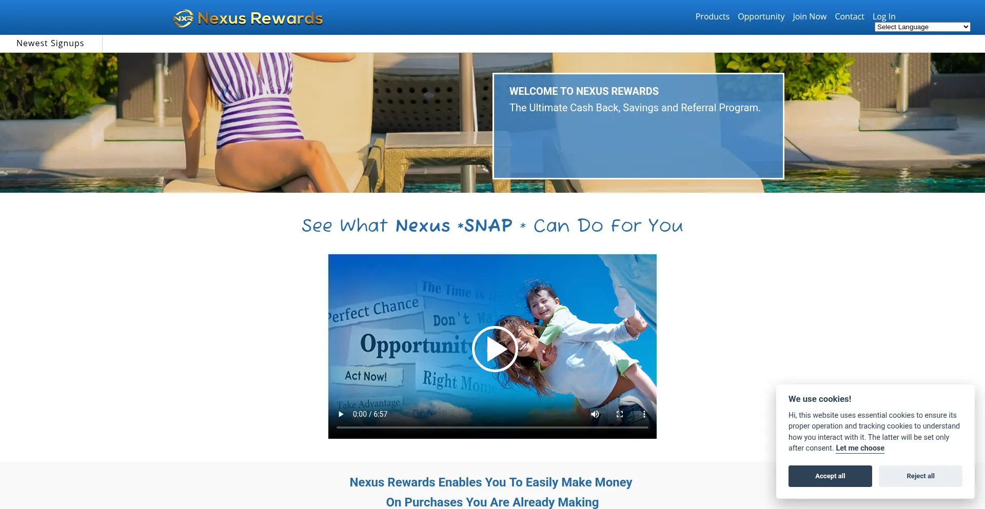 Website screenshot of Mynexusrewards.com