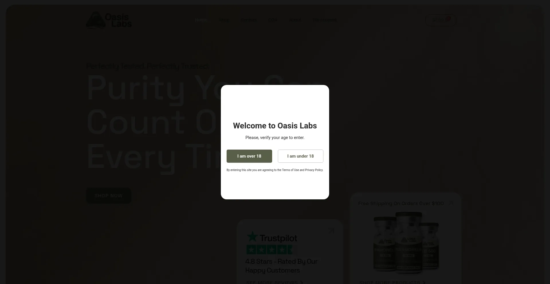 Website screenshot of Myoasislabs.com
