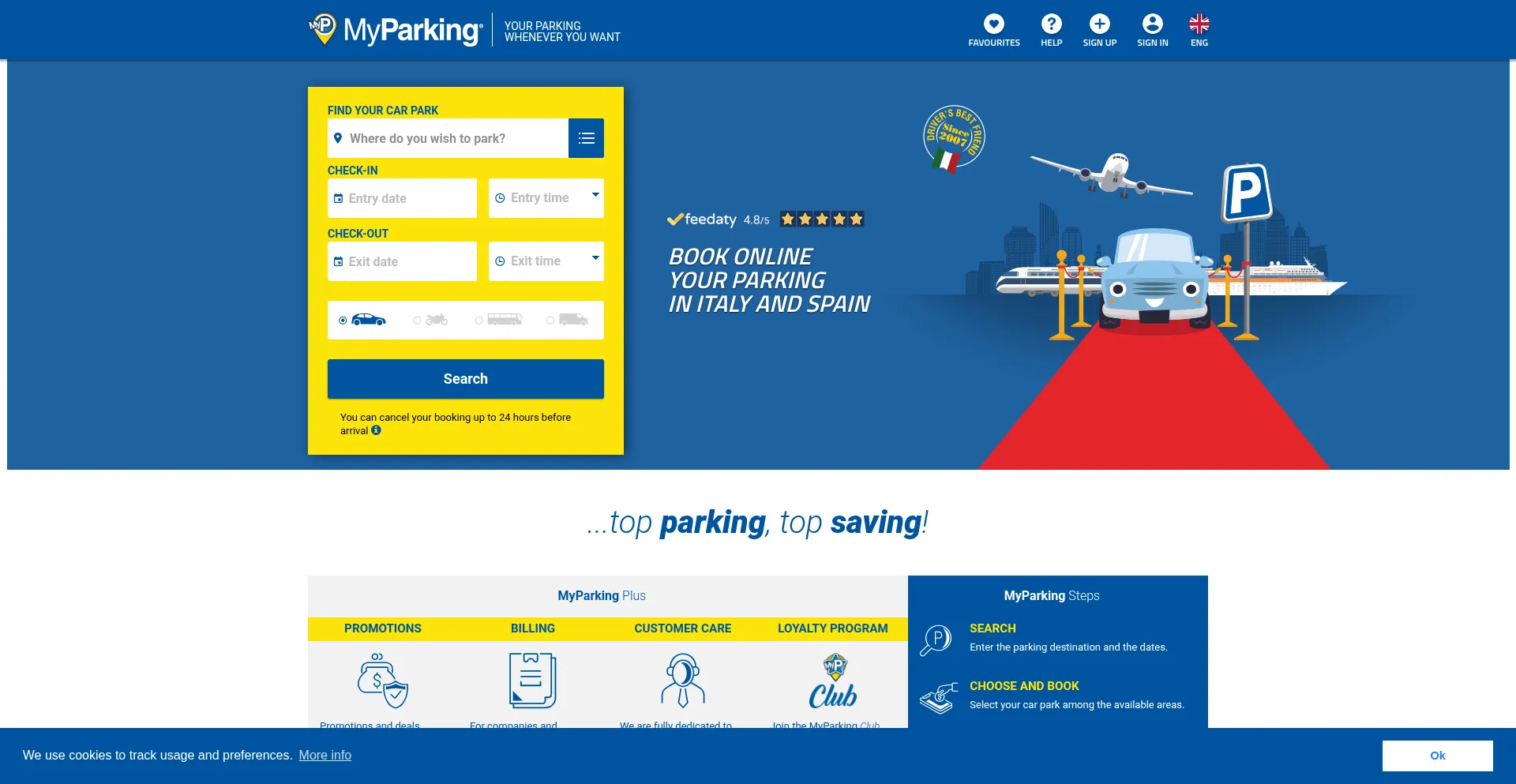 Website screenshot of Myparking.eu