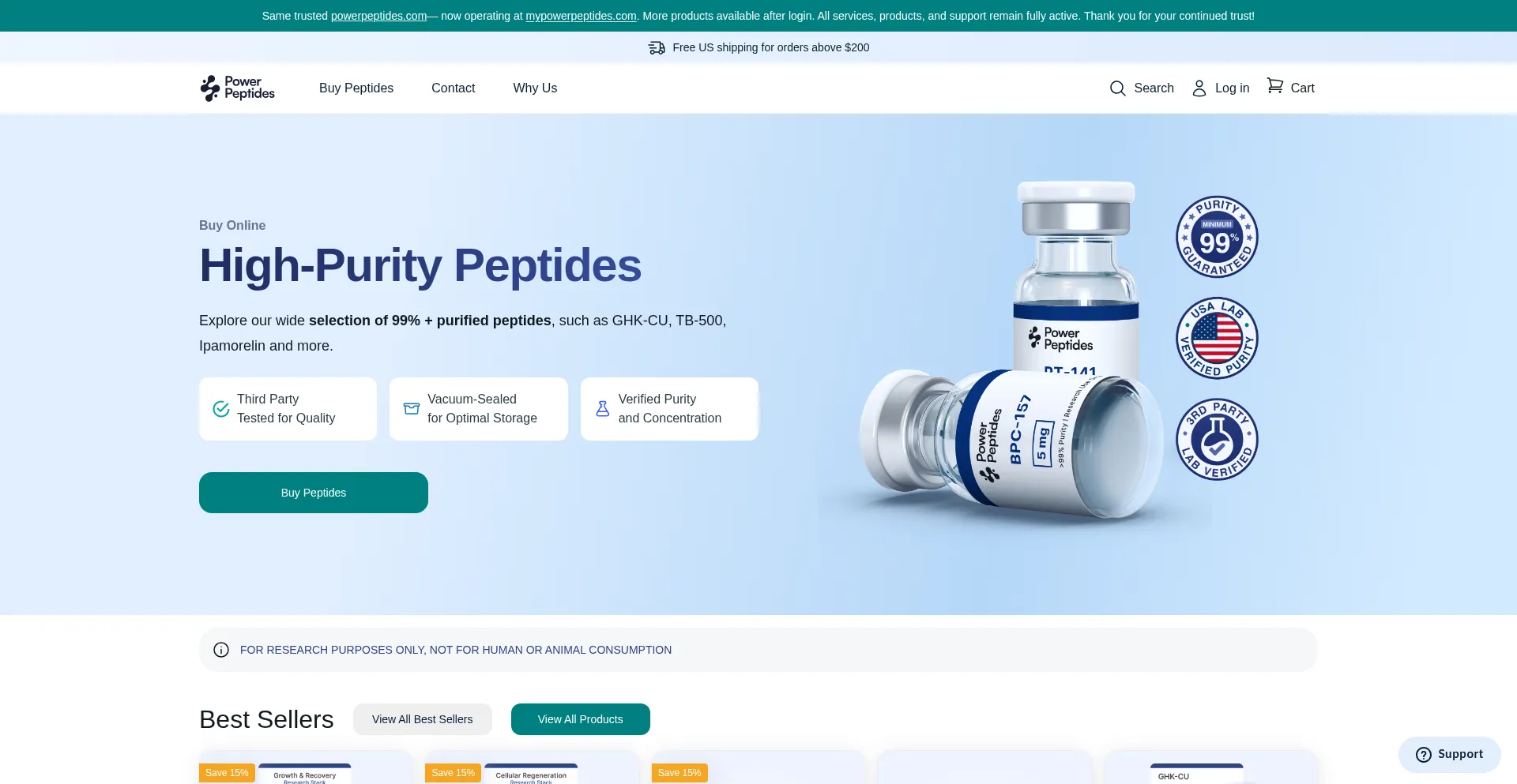 Website screenshot of Mypowerpeptides.com