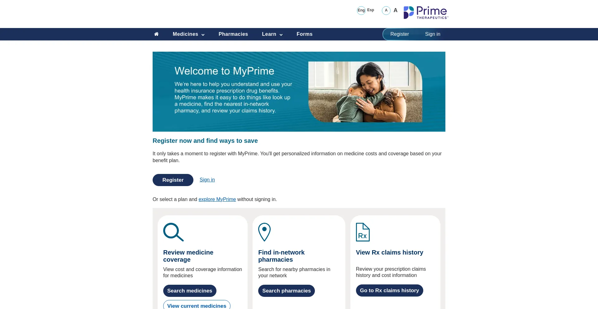 Website screenshot of Myprime.com
