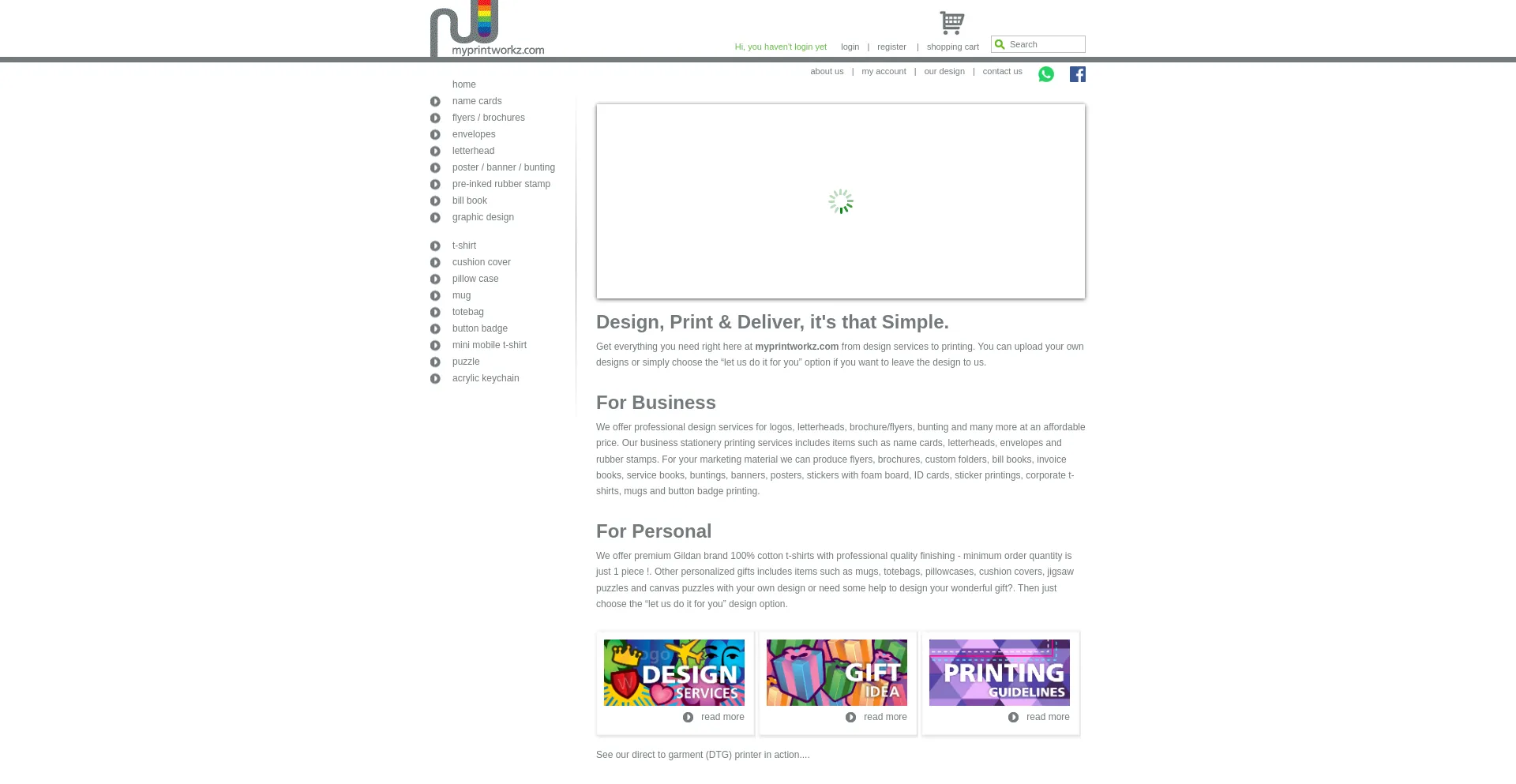 Website screenshot of Myprintworkz.com