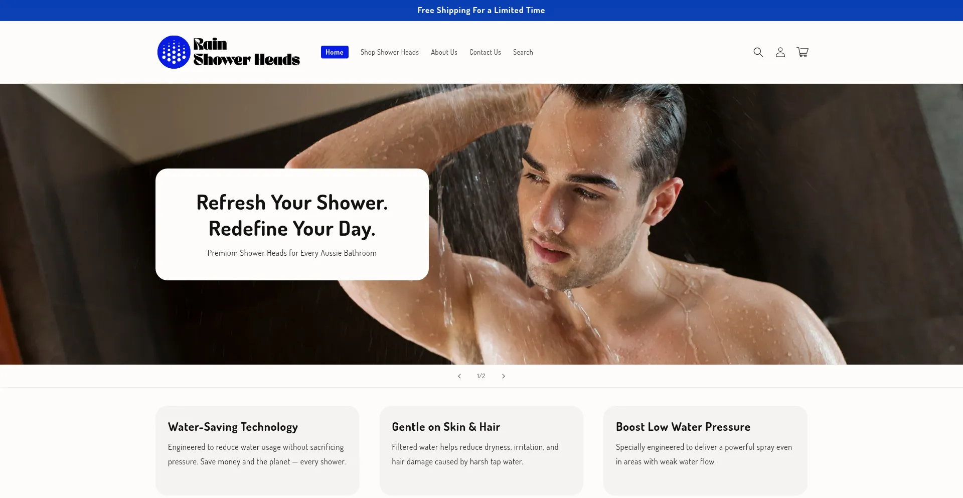 Website screenshot of Myrainshowerheads.com