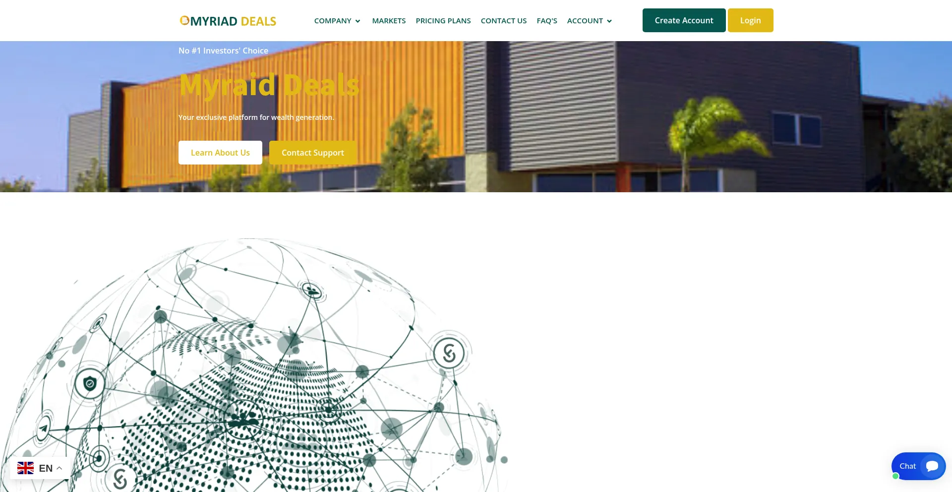 Website screenshot of Myriad-deals.com