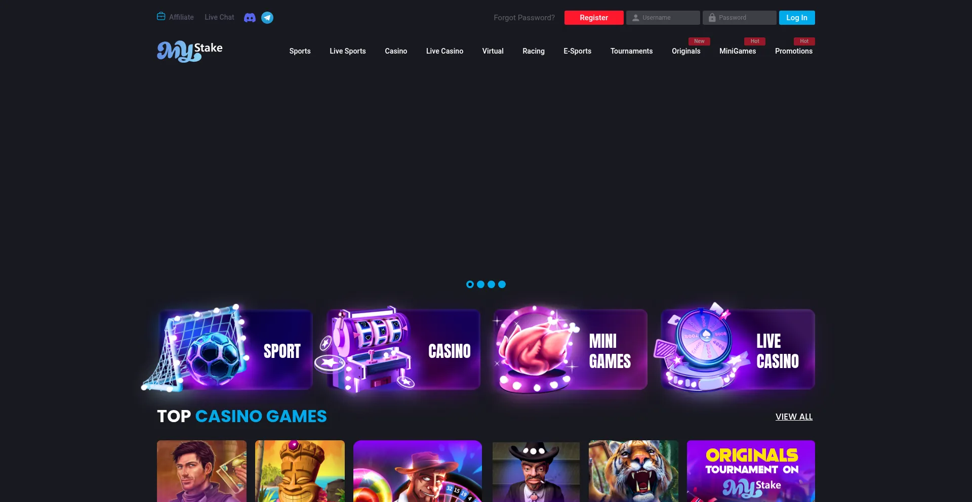 Website screenshot of Mystake.gg