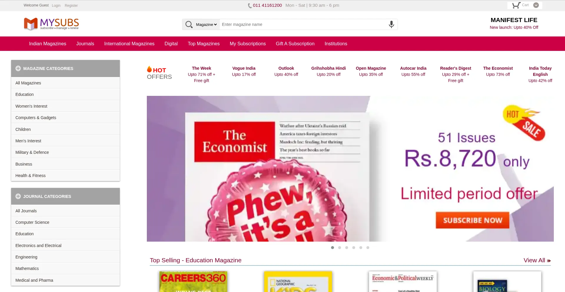 Website screenshot of Mysubs.in