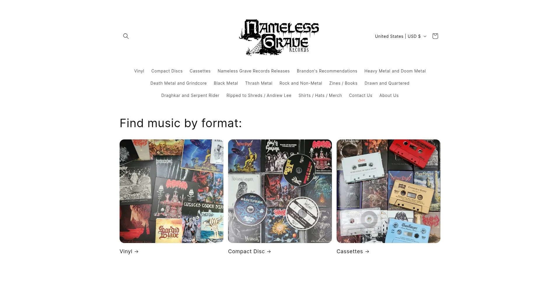 Website screenshot of Namelessgraverecords.com