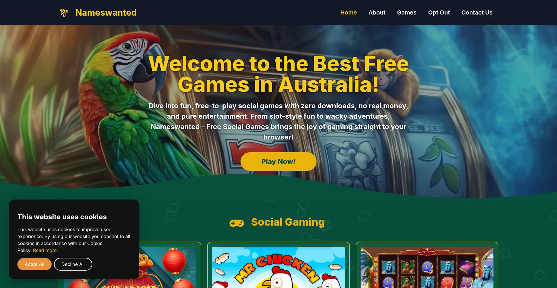 Website screenshot of Nameswanted.com