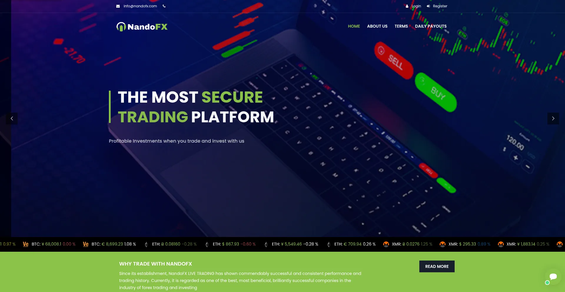Website screenshot of Nandofx.com