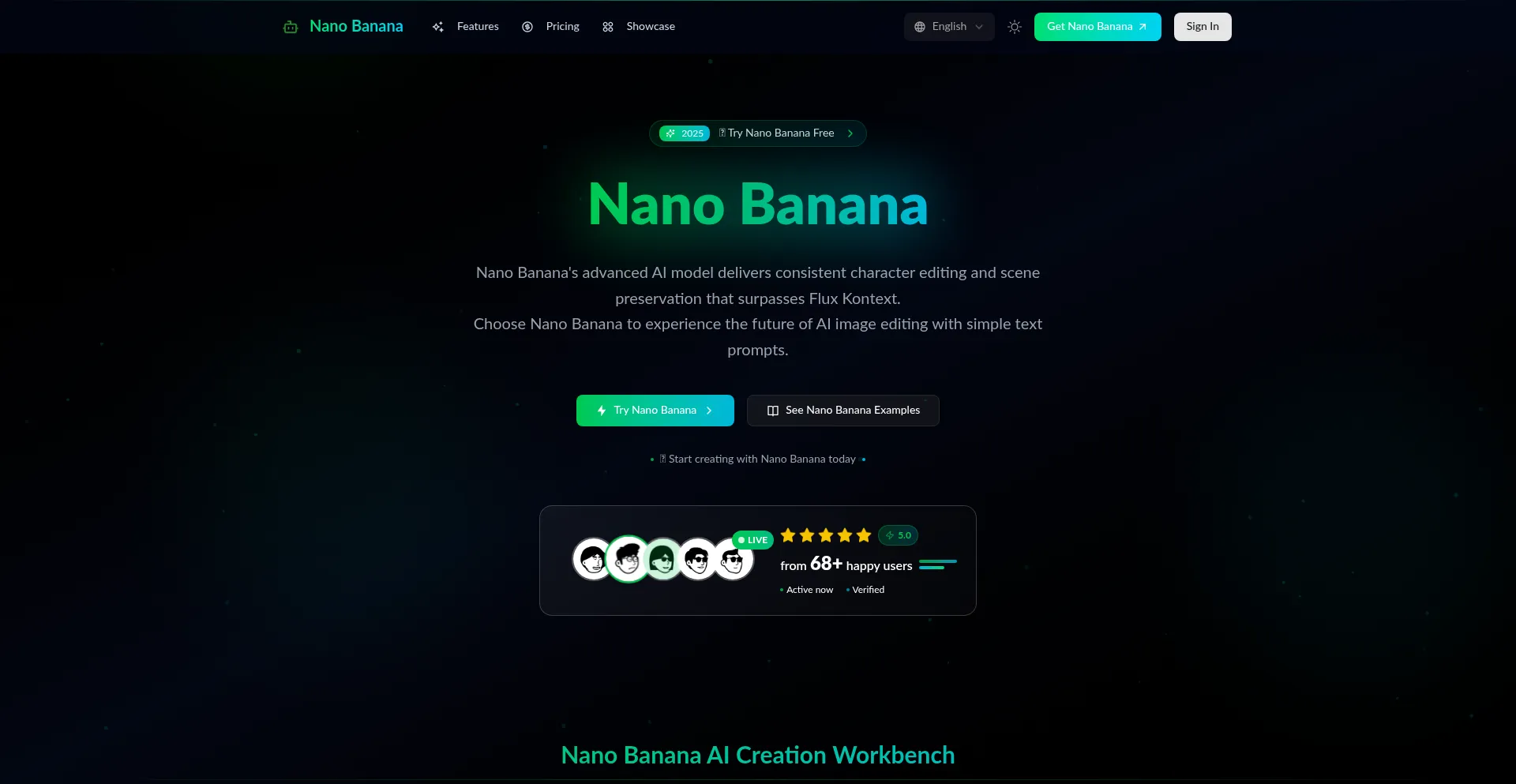 Website screenshot of Nanobanana.org