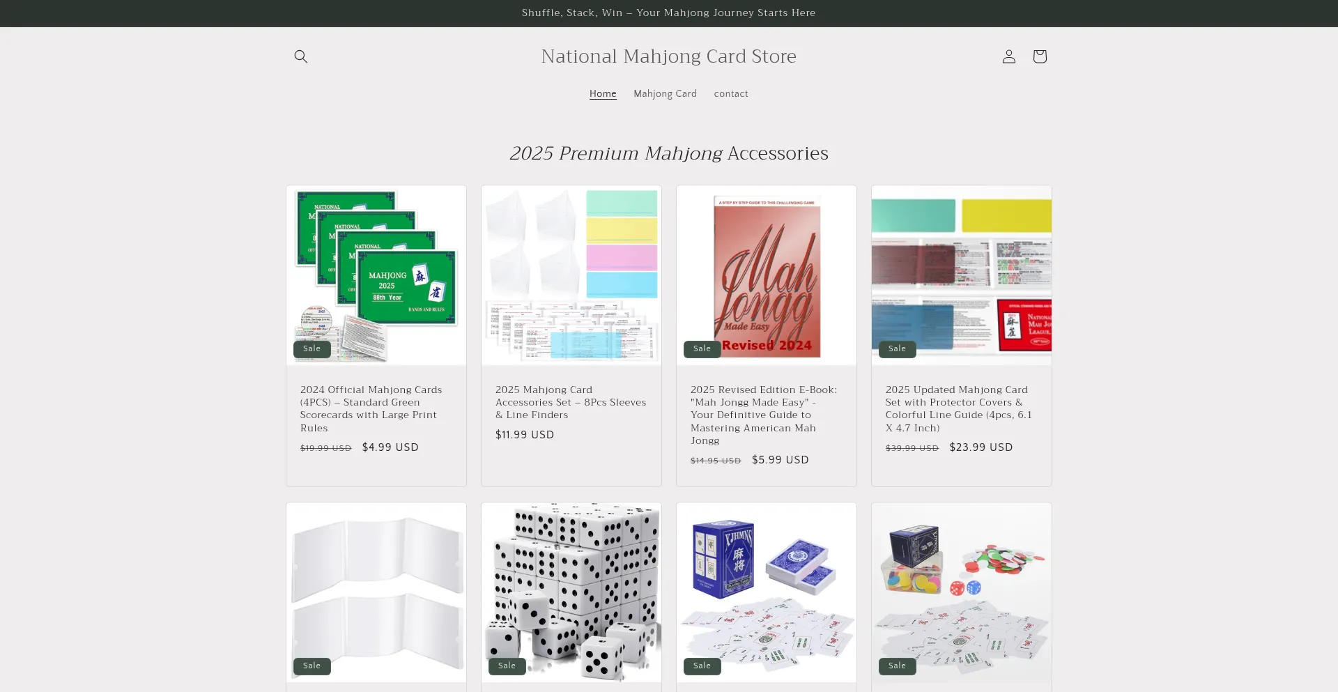 Website screenshot of Nationalmahjongcard.com