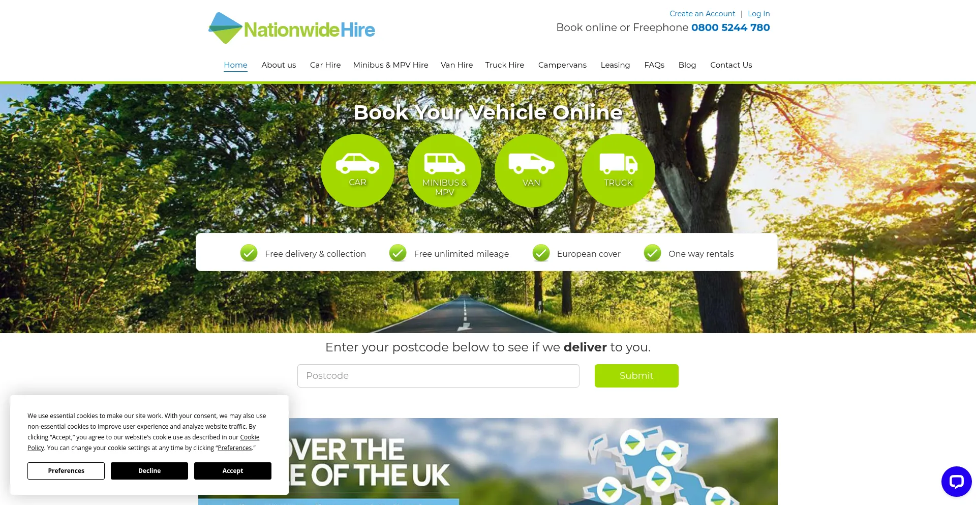 Website screenshot of Nationwidehireuk.co.uk