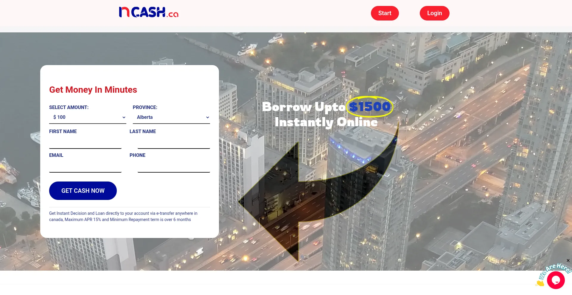 Website screenshot of Ncash.ca