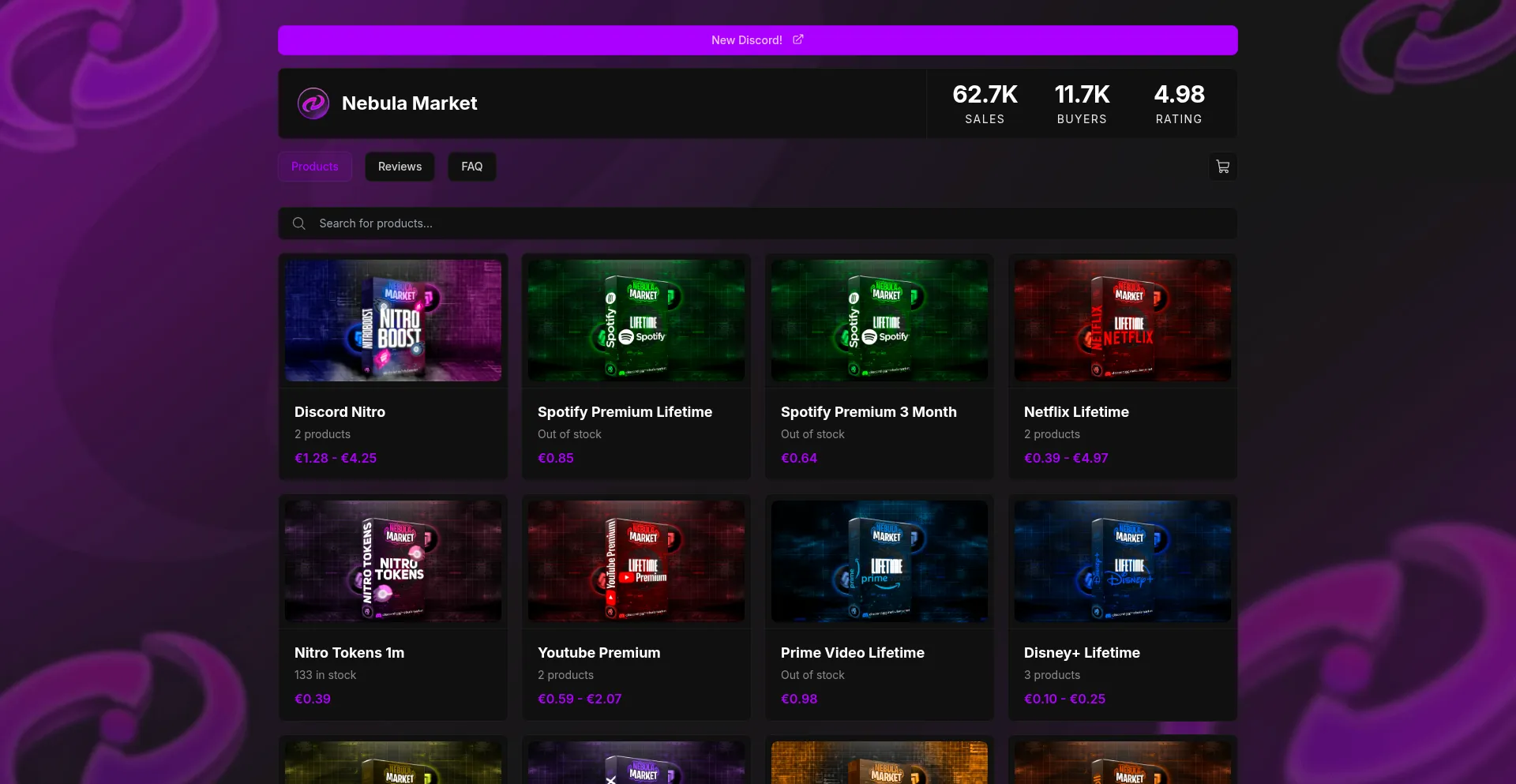 Website screenshot of Nebulamarket.es