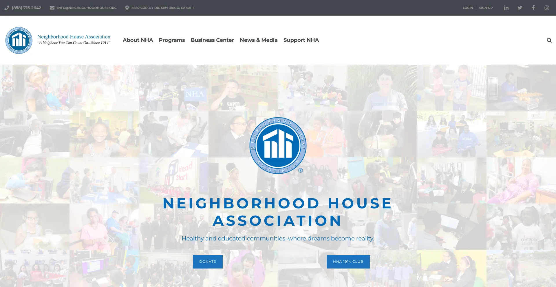 Website screenshot of Neighborhoodhouse.org