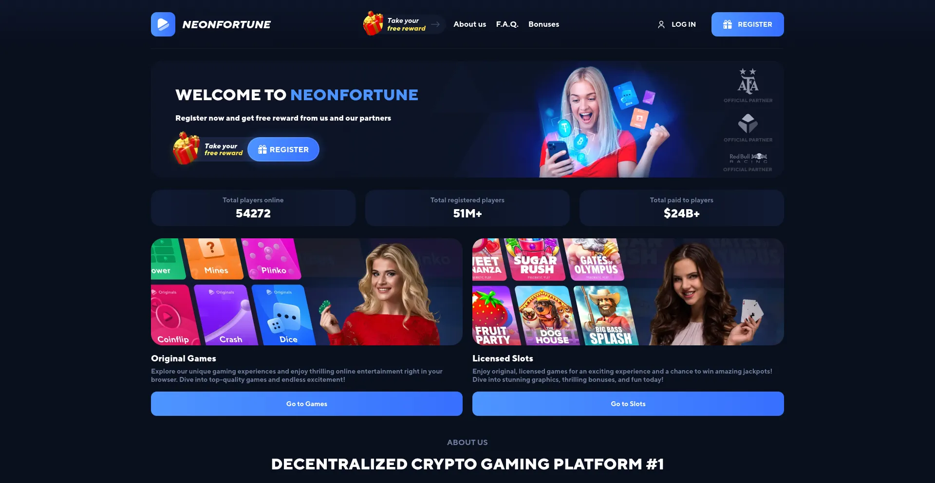 Website screenshot of Neonfortune.top