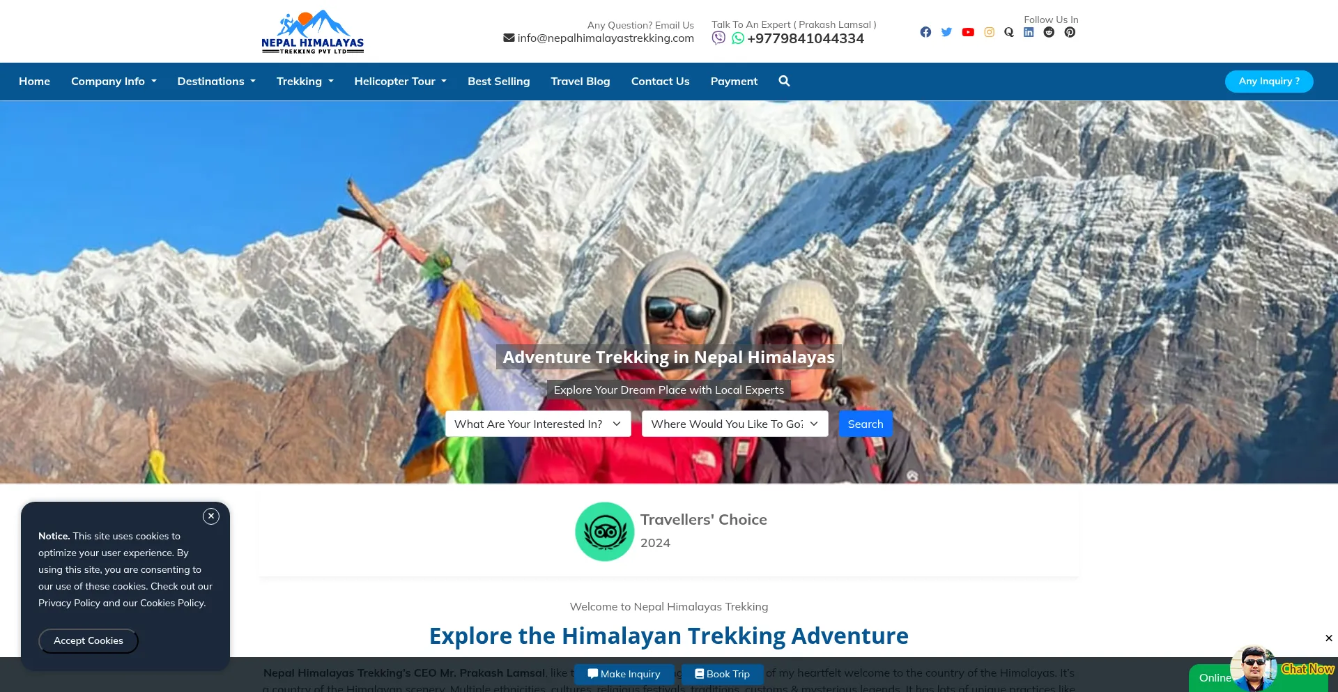 Website screenshot of Nepalhimalayastrekking.com