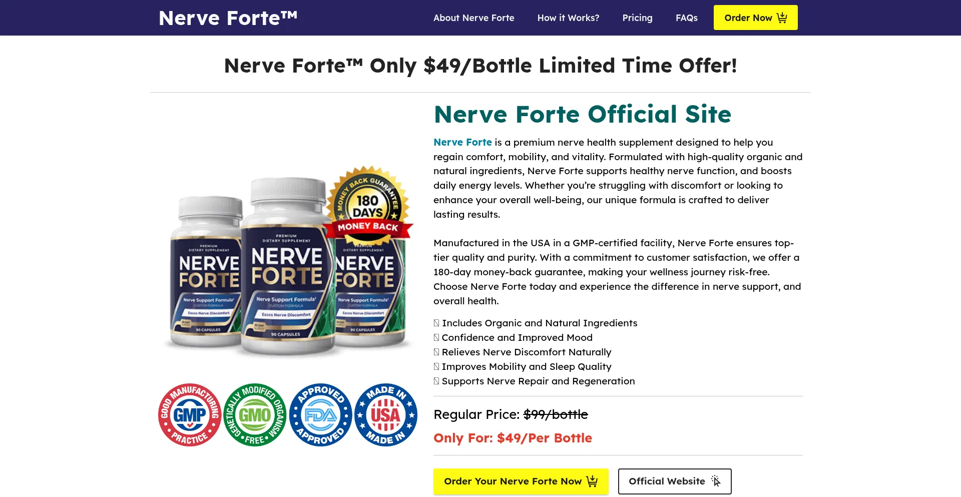 Website screenshot of Nerveforteweb.com