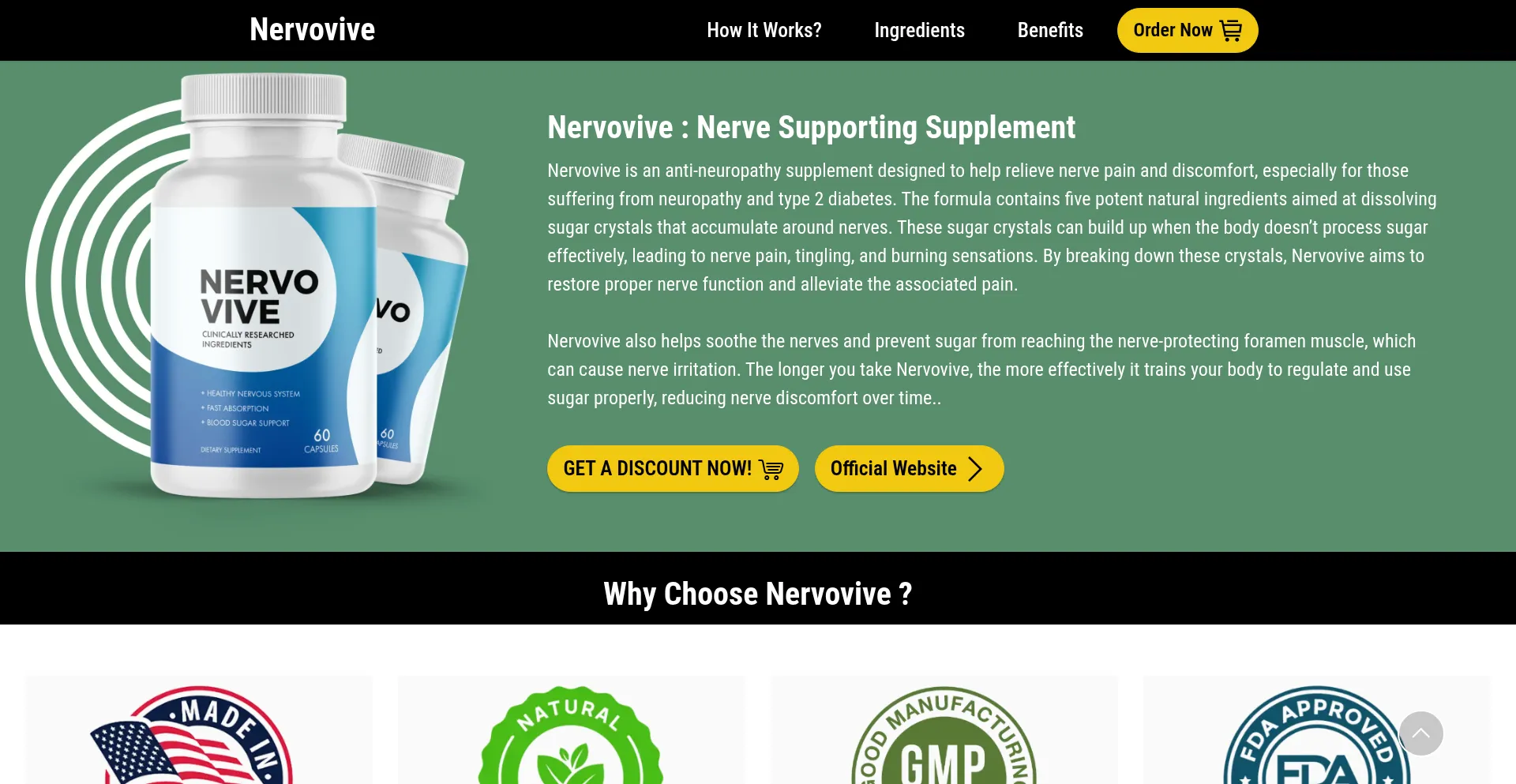 Website screenshot of Nervoovive.com