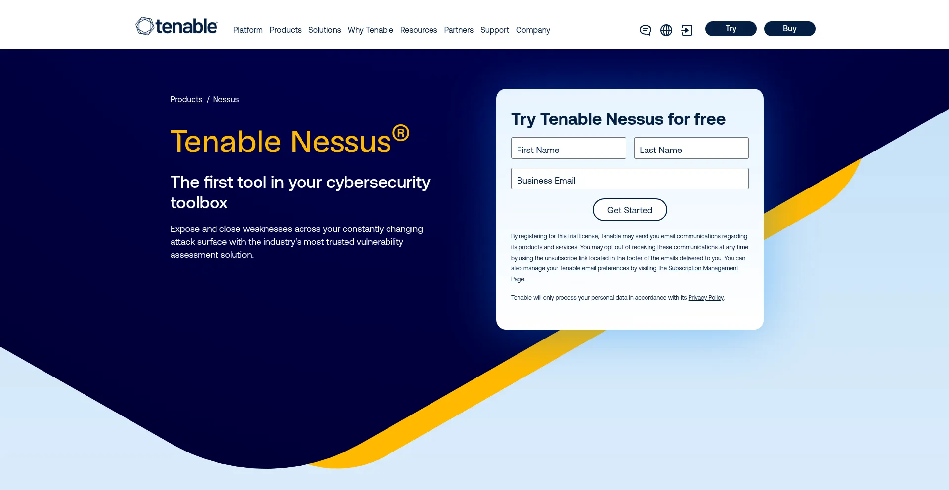 Website screenshot of Nessus.org