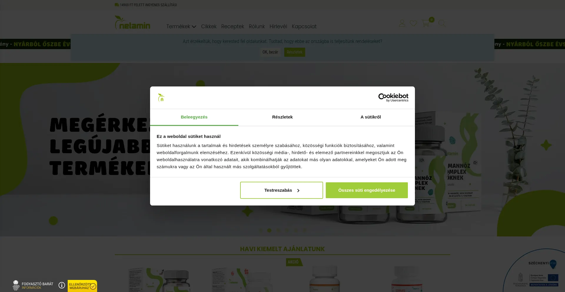 Website screenshot of Netamin.hu
