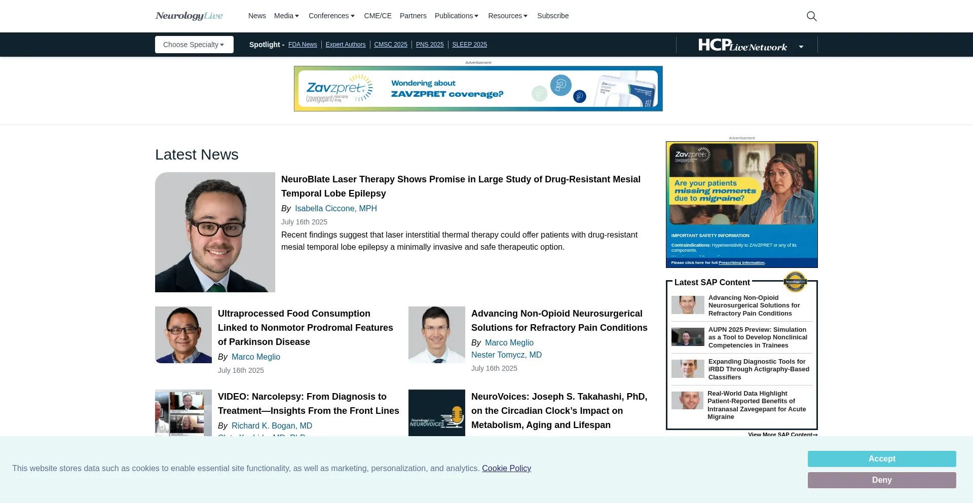 Website screenshot of Neurologylive.com
