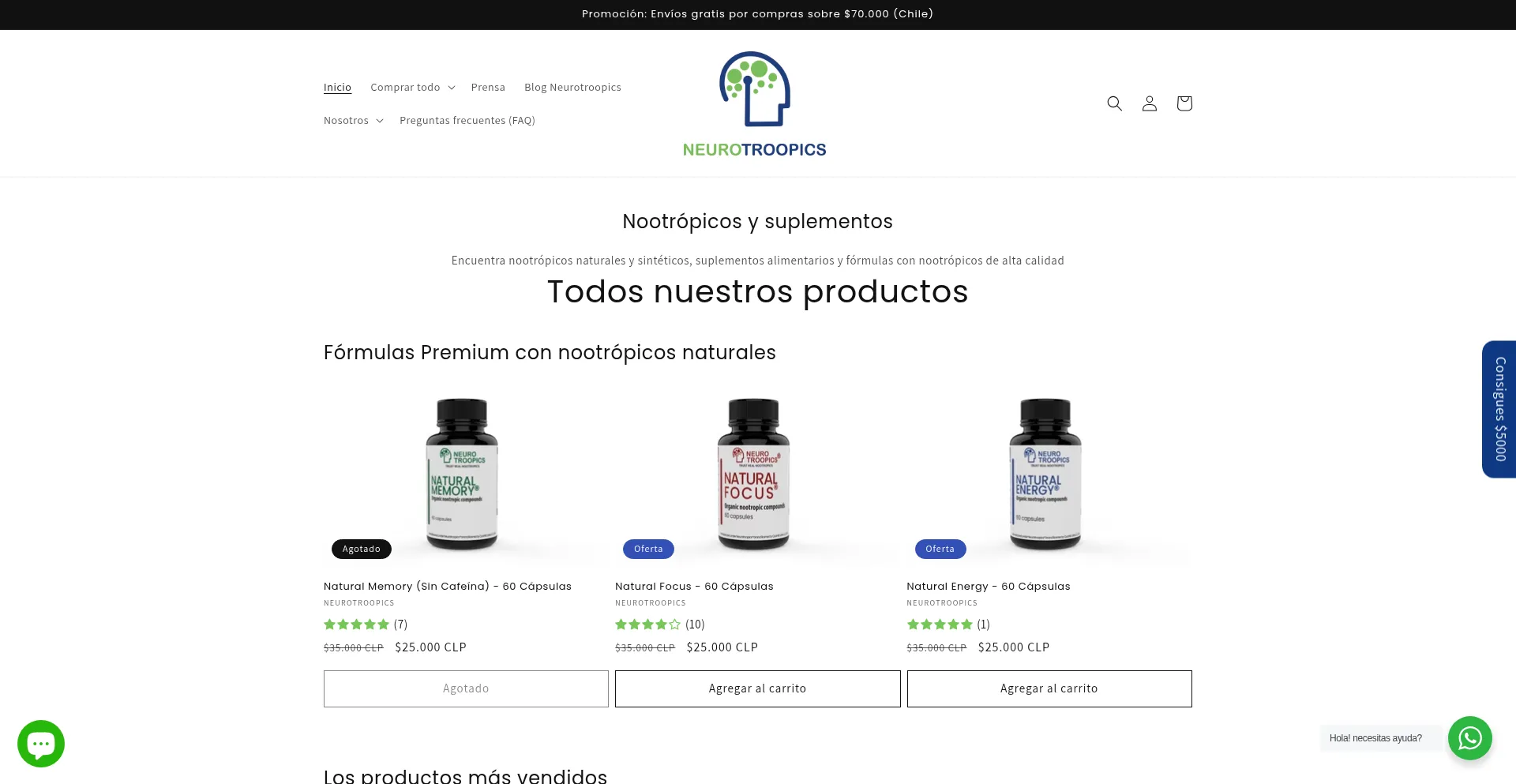 Website screenshot of Neurotroopics.com
