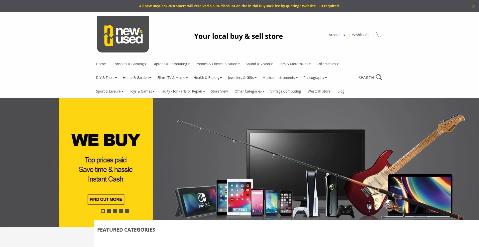 Website screenshot of Newandused.co.uk