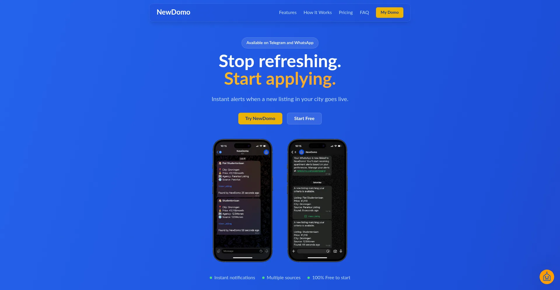 Website screenshot of Newdomo.com