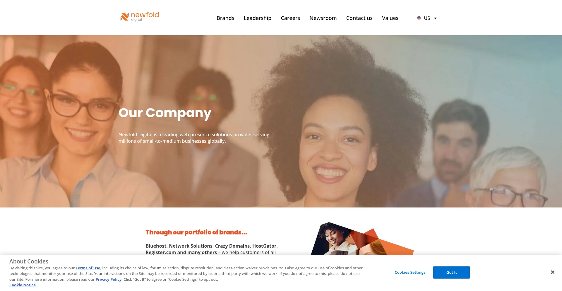 Website screenshot of Newfold.com