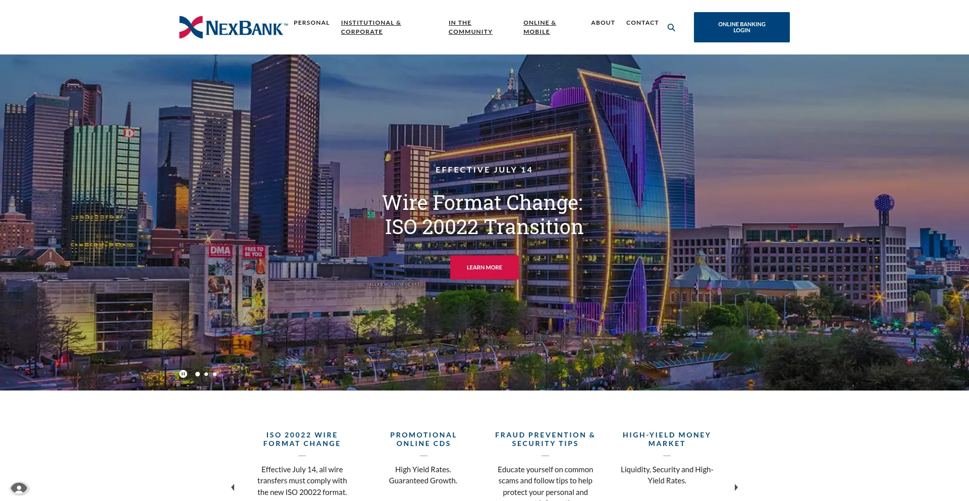Website screenshot of Nexbankpersonal.com