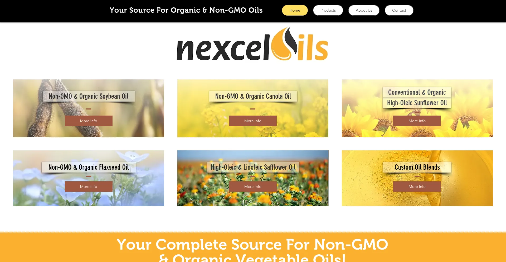 Website screenshot of Nexceloils.com