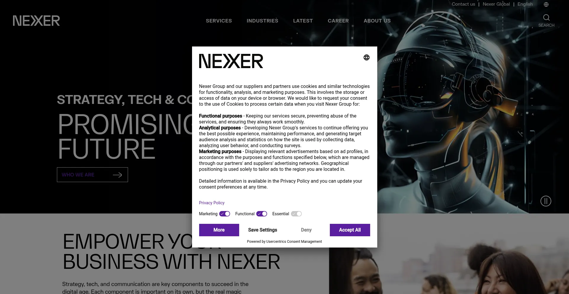 Website screenshot of Nexergroup.com