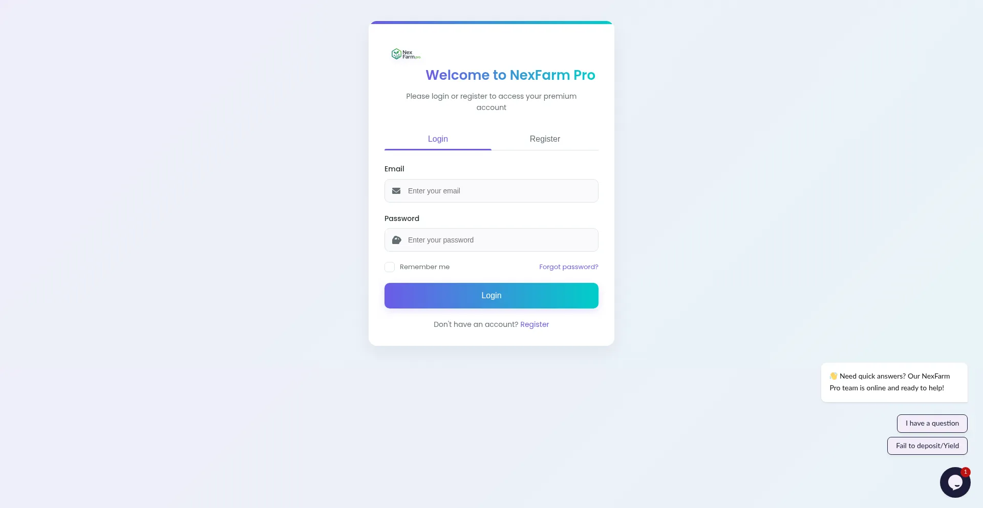 Website screenshot of Nexfarm.pro