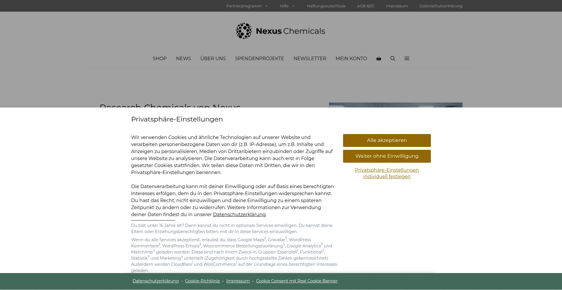Website screenshot of Nexus-chemicals.com