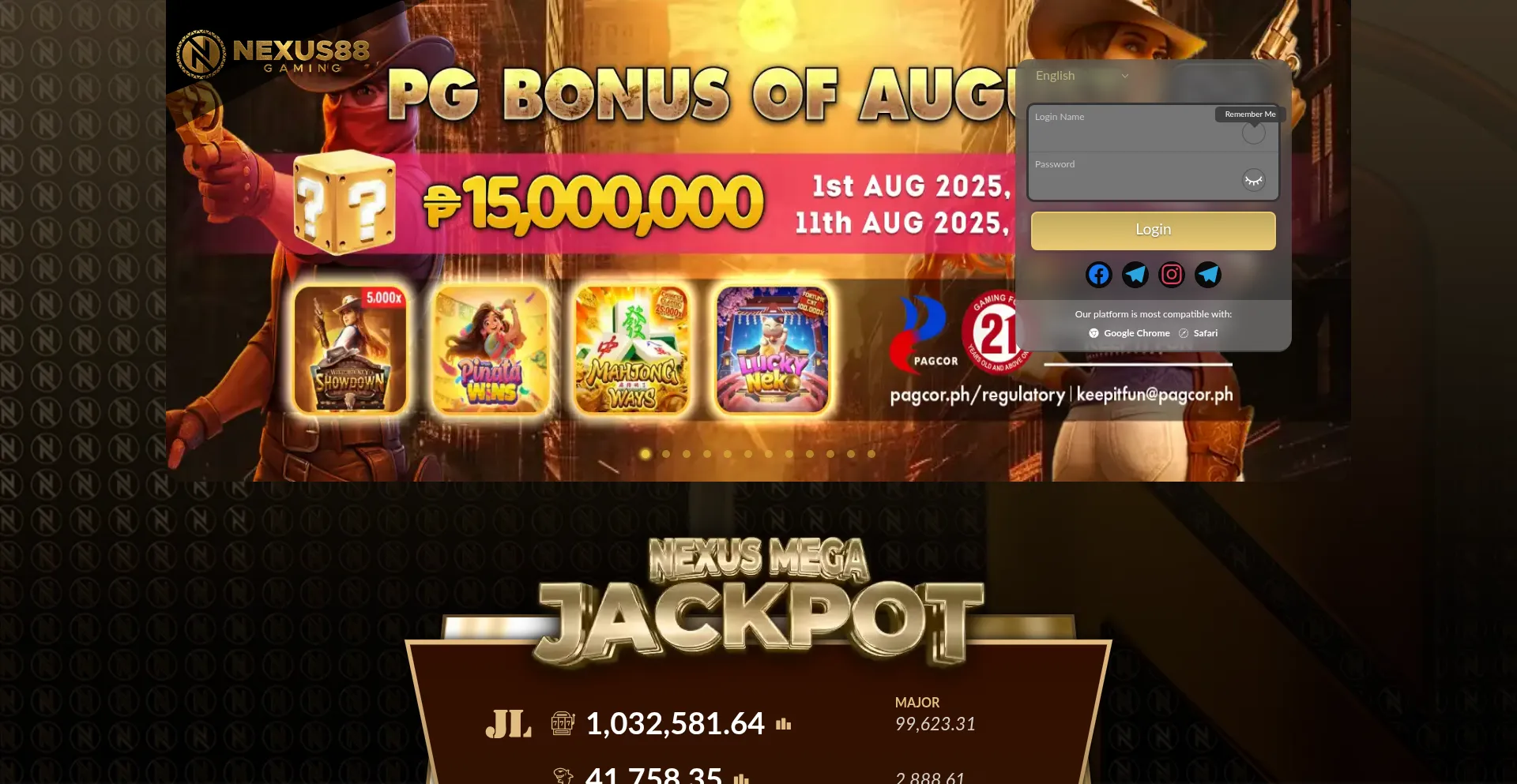Website screenshot of Nexusgaming88.pro