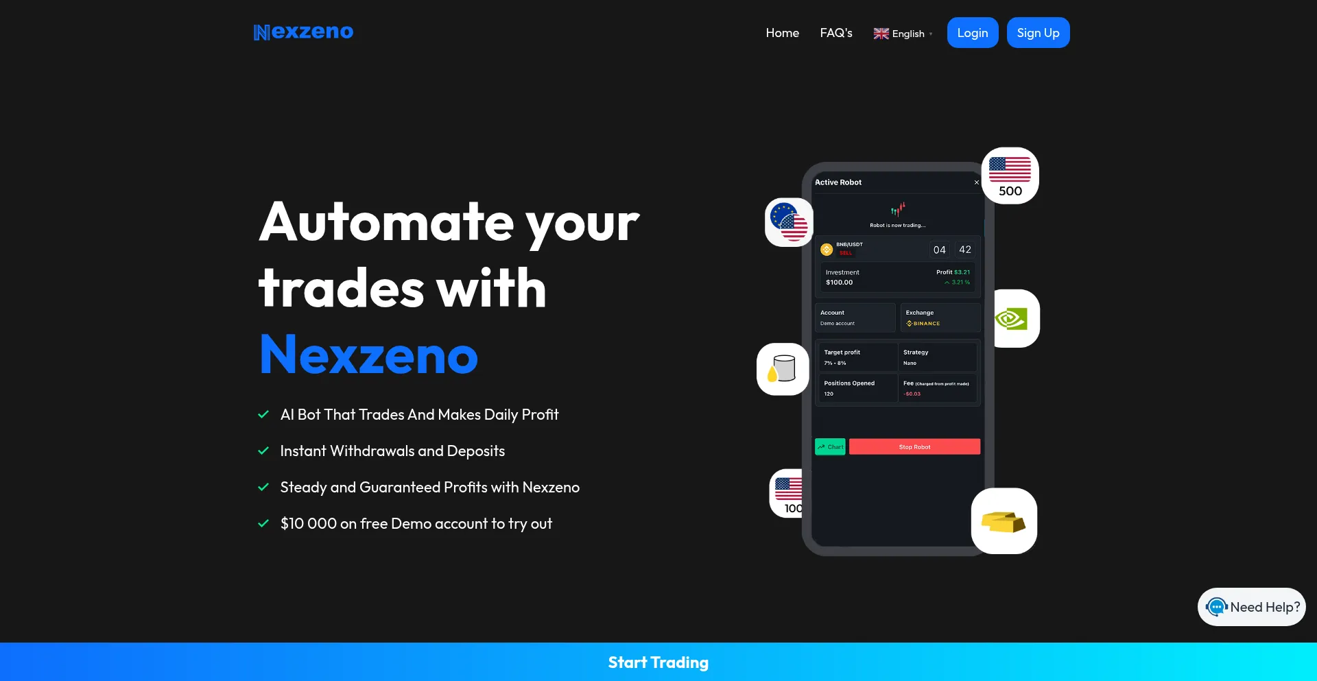 Website screenshot of Nexzeno.com