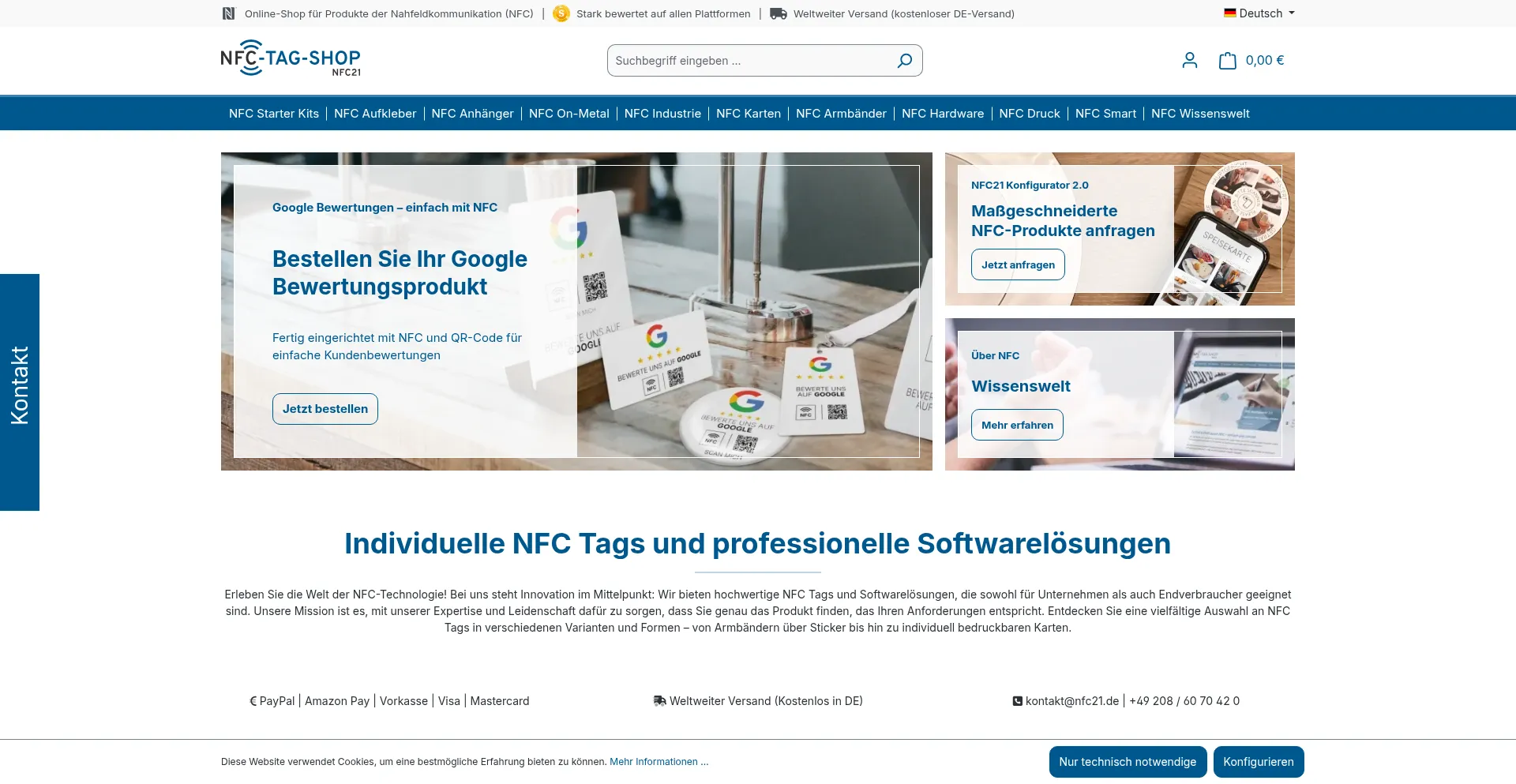 Website screenshot of Nfc-tag-shop.de