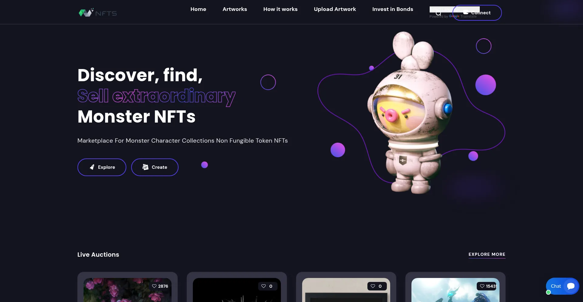 Website screenshot of Nftmarket.place