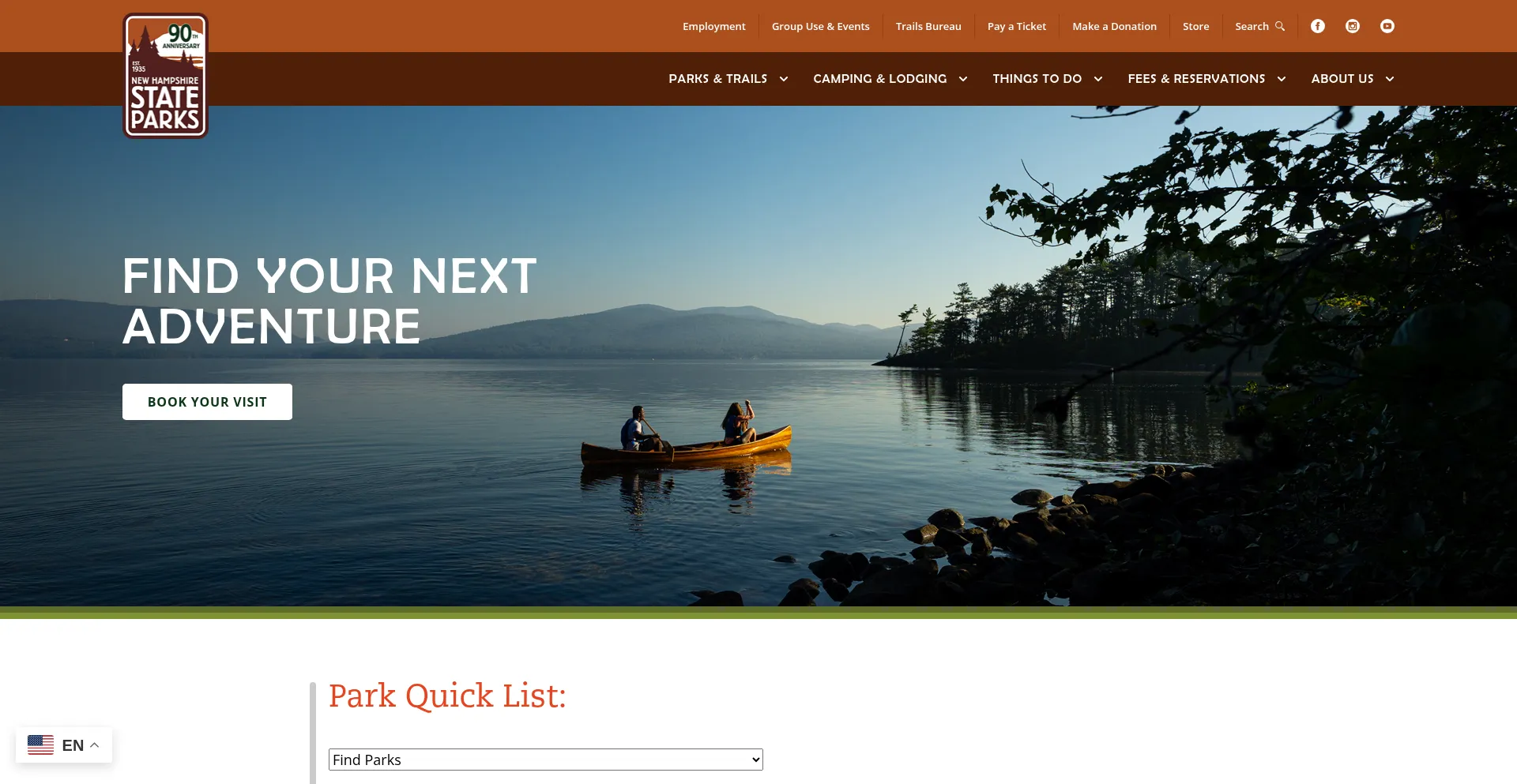 Website screenshot of Nhstateparks.org