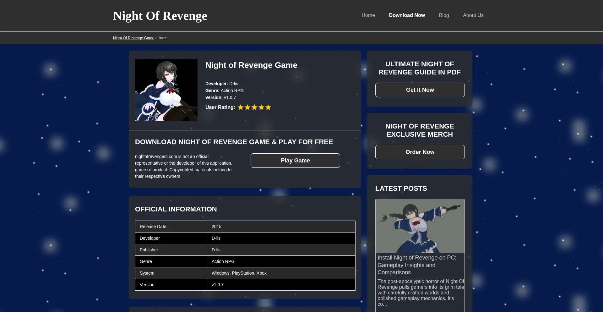 Website screenshot of Nightofrevengedl.com