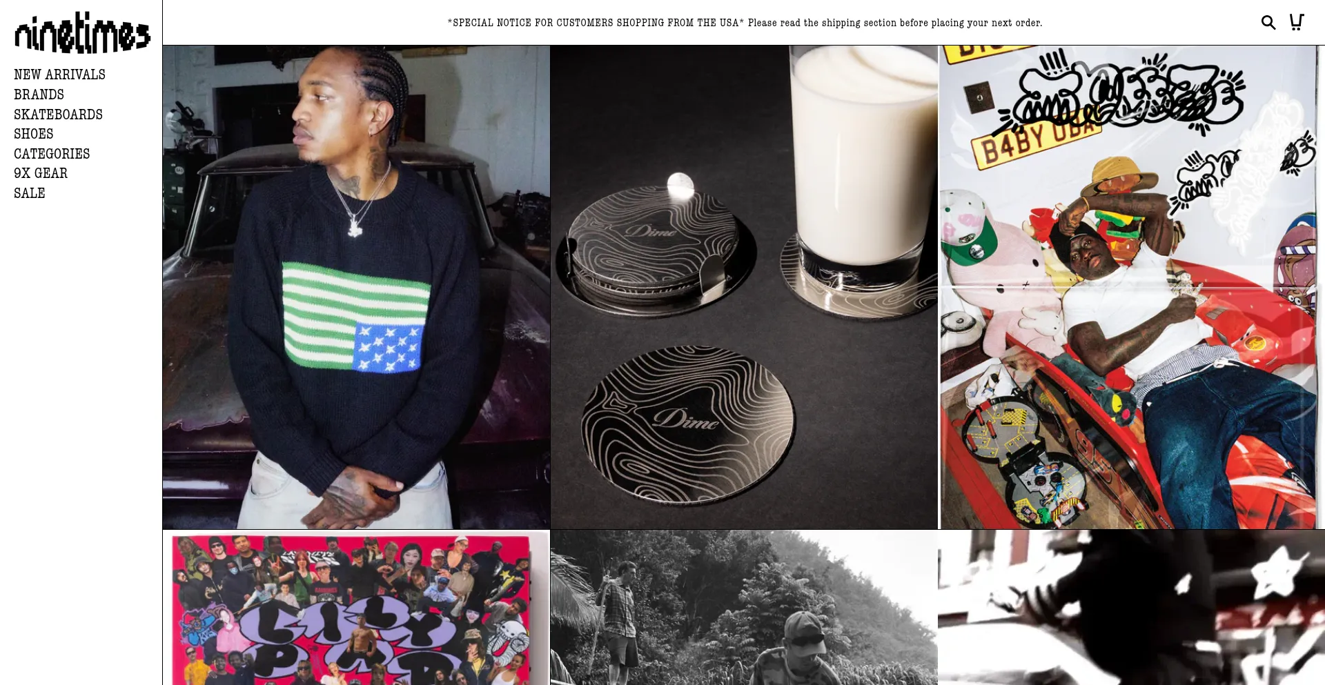 Website screenshot of Ninetimesskateshop.com