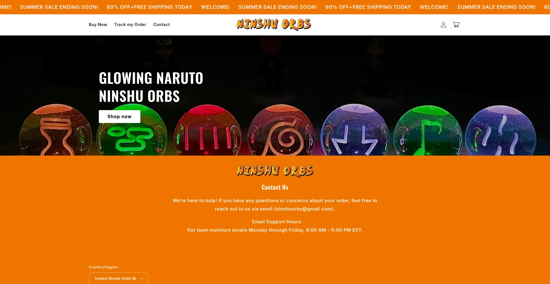 Website screenshot of Ninshuorbs.com