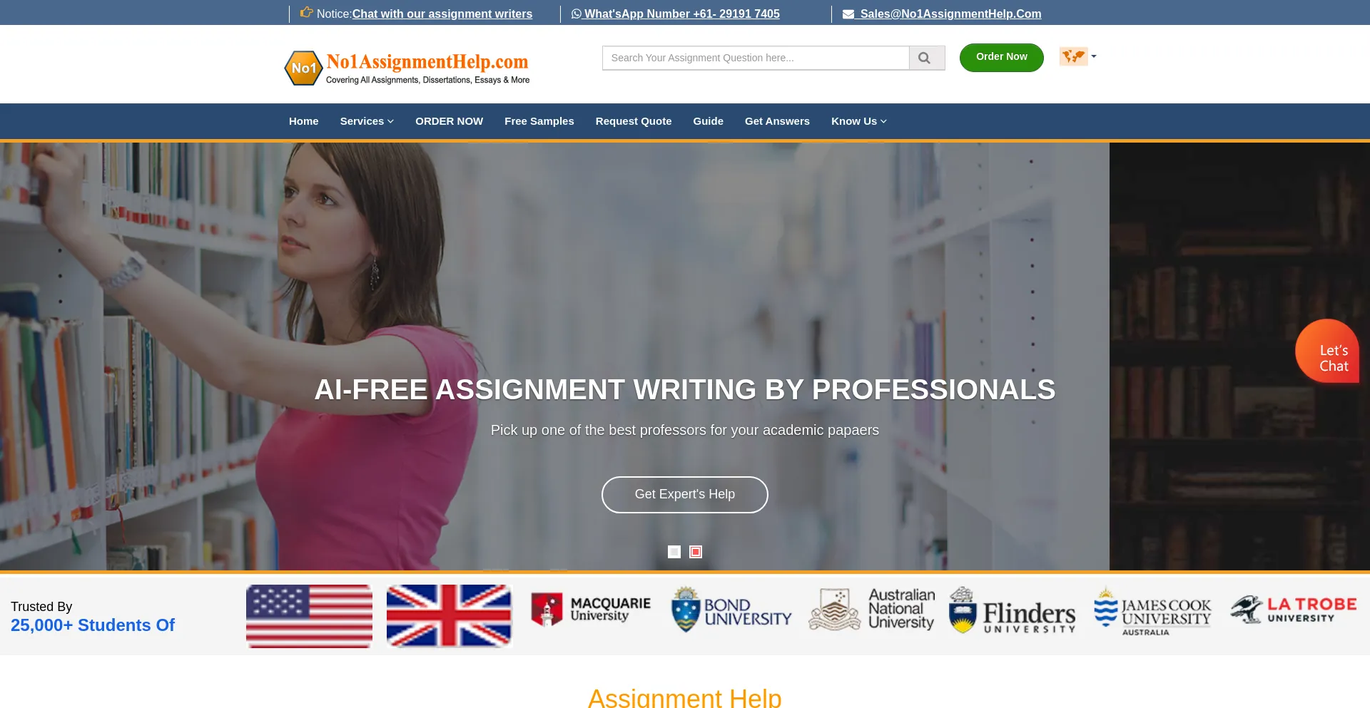 Website screenshot of No1assignmenthelp.com