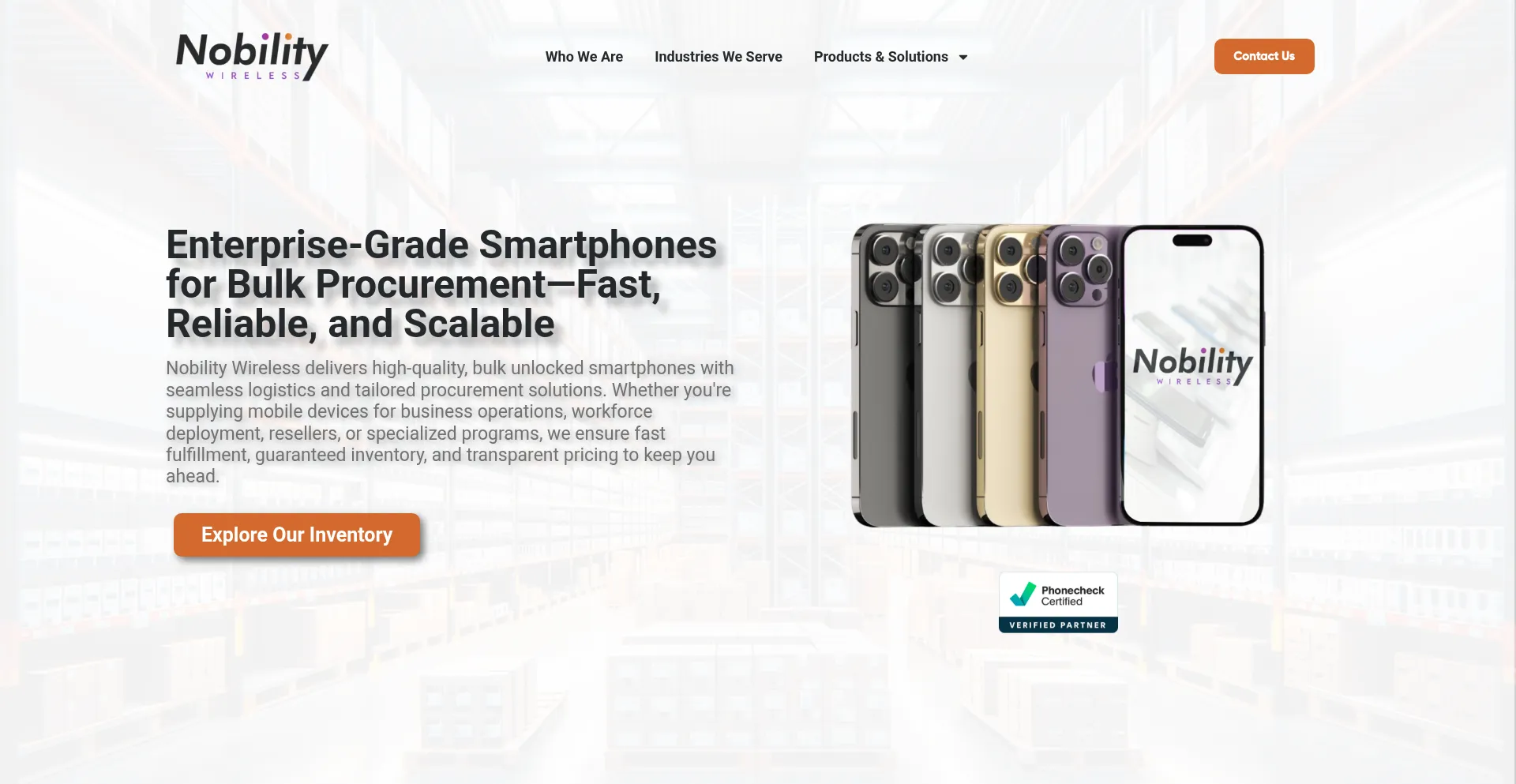 Website screenshot of Nobilitywireless.com